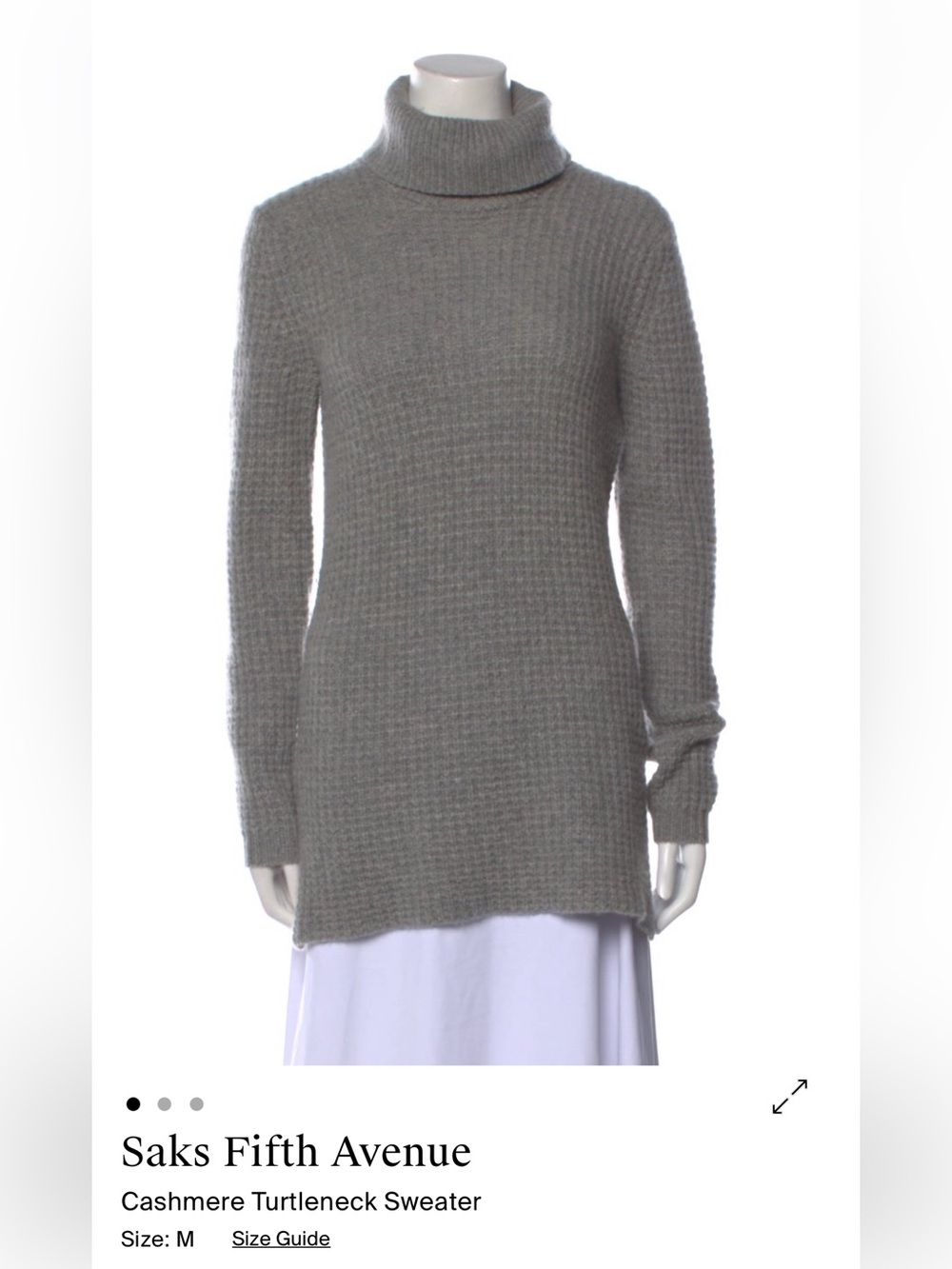100% Cashmere Saks Fifth Avenue Grey Turtleneck Sweater